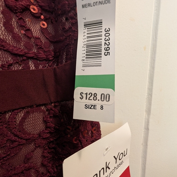 NWT $128  Elegant Burgundy Wine/ Beige Lace Evening Gown - Picture 5 of 15